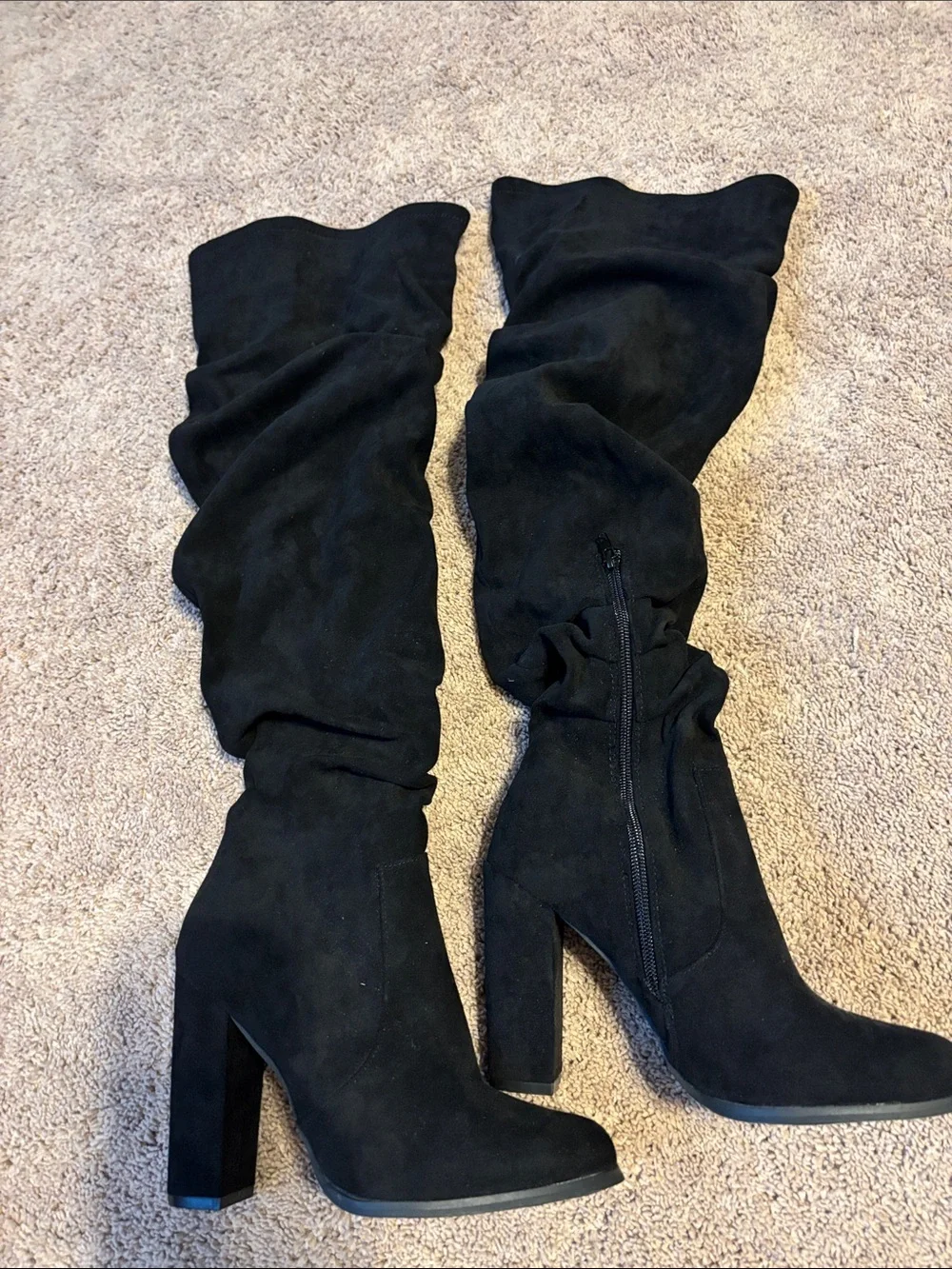Women’s Slouchy Over-the-Knee High Block Heel Boots - Black. Size 8